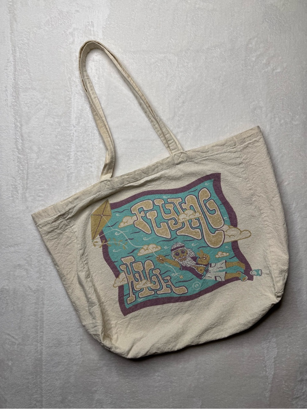 Earthbound Trading Co. “Flying High” Retro Canvas Tote Bag - Groovey 70s Hippie